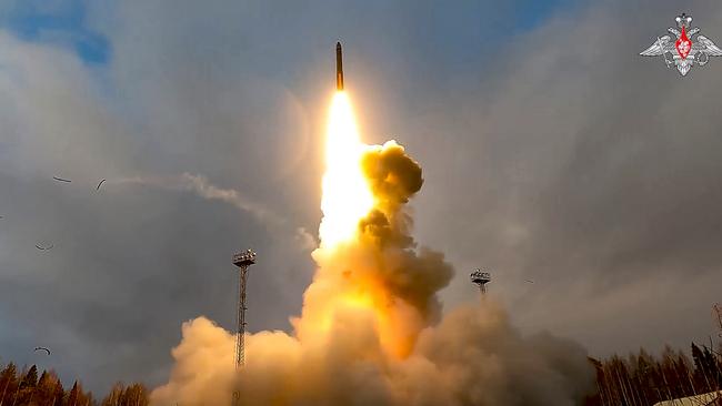 A Russian intercontinental ballistic missile is test-fired from the Plesetsk launch pad in northwestern Russia.