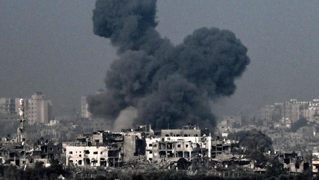 A picture taken from near the southern Israeli city of Sderot on October 28 during an Israeli air strike in the northern Gaza Strip. Picture: Aris Messinis / AFP