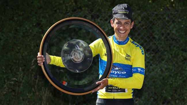 Overall winner Esteban Chaves with the spoils of his Jayco Herald Sun Tour win. Picture: Getty Images