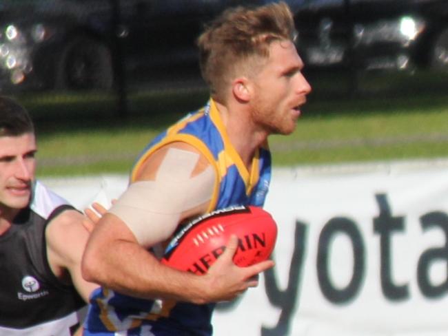 Brad Riddle in action for Glen Waverley Hawks in the Eastern Football League (EFL). Picture: Gavin Dore