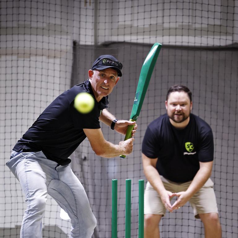 Mike Hussey in the nets at the SuperCoach BBL launch. Picture: Sam Ruttyn