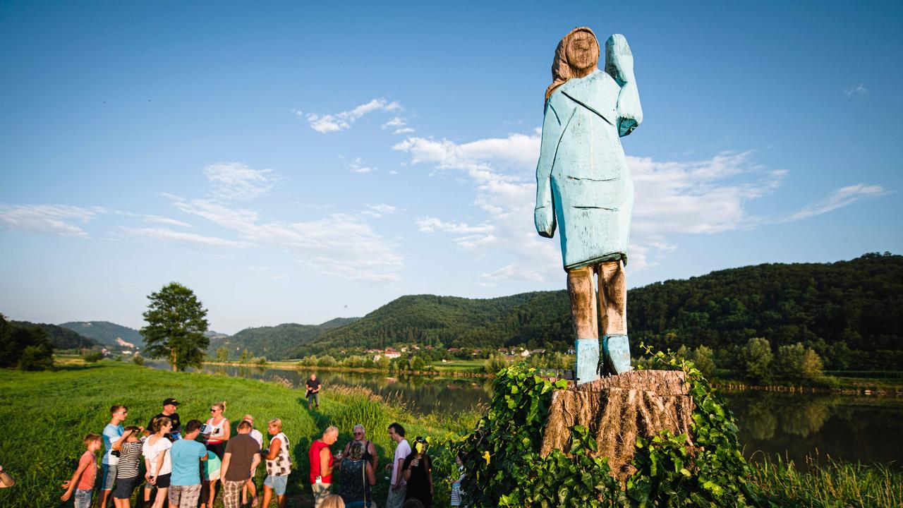 Artist Ales ‘Maxi’ Zupevc’s statue of Melania Trump, in the fields near the First Lady’s hometown in Slovenia. Picture: Jure Makovec/AFP