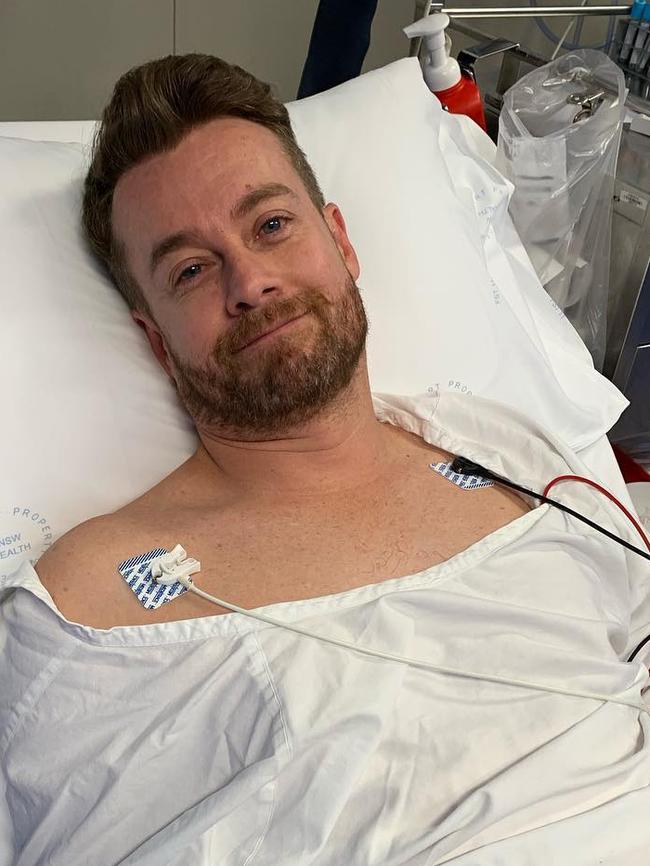 Grant Denyer in hospital with a torn disc in his spine. Picture: Instagram