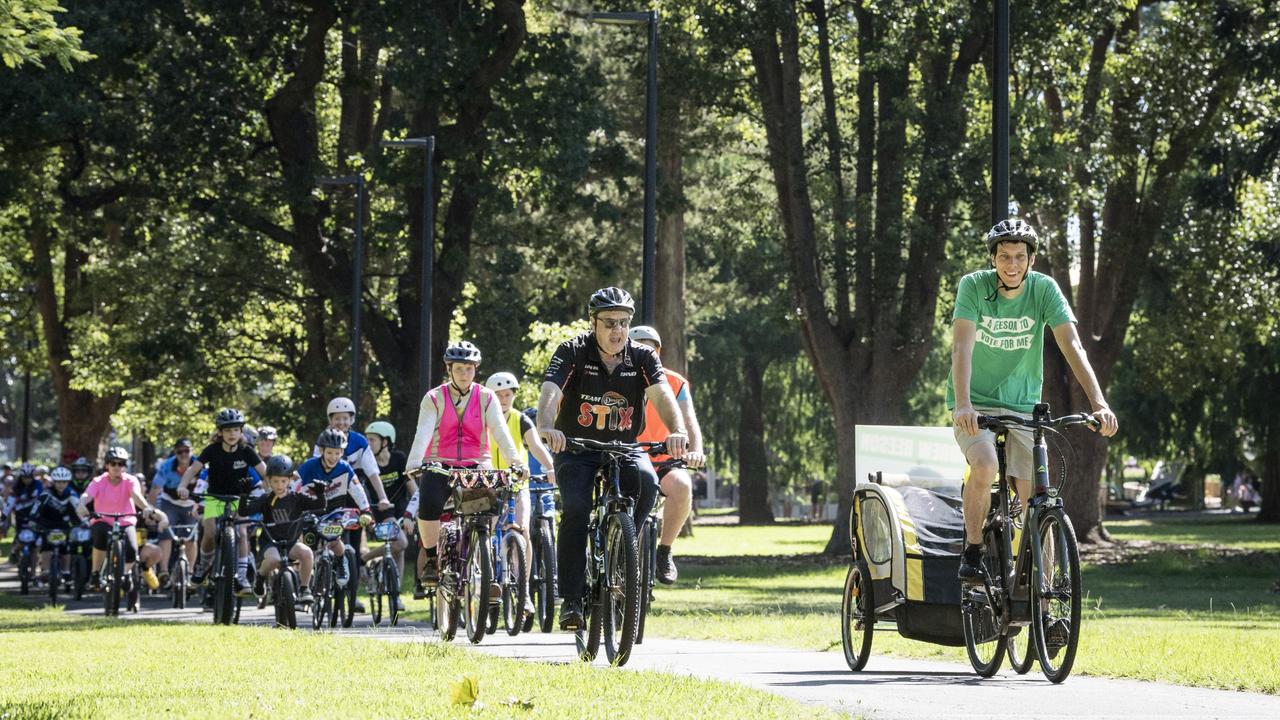 TRC candidate Andrew Reeson leads the Community Bike Ride. Picture: Kevin Farmer