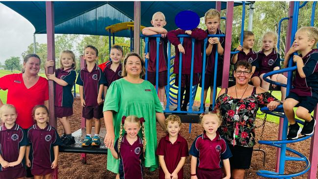 Nanango State School Prep EB 2024 (back, from left) Maggie, Will, Kyle, Braxton, Joseph, Kieran, Olivia, Lincoln, (front, from left) Zarlee, Isabelle, Chloe, Jasper, Charlotte, (absent) Archie and Blaze, teachers Katie Elford, Bec Boldorac, teacher aide Kathy Schick.