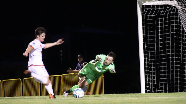 Lions FC’s Zach Maltby in action against Gold Coast United in the NPL Queensland football competition. Picture: Kyoko