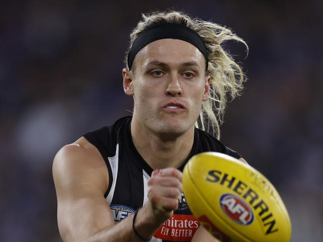 MELBOURNE, AUSTRALIAÃ June 10, 2024.  AFL Round 13. Big Freeze at the G. Collingwood vs Melbourne  at the MCG.    Darcy Moore of the Magpies      . Pic: Michael Klein