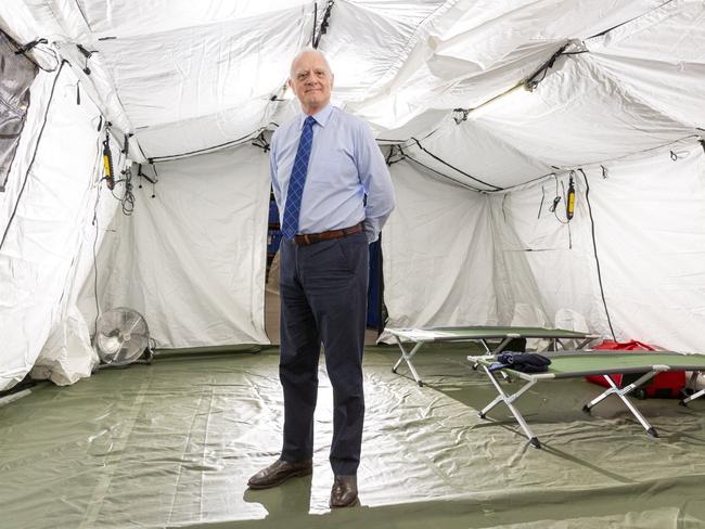 National Critical Care and Trauma Response Centre executive director Dr Len Notaras stands at the NCCTRC that headquarters in a temporary hospital that can be established in any crisis scene in 24 hours. Picture: Floss Adams.