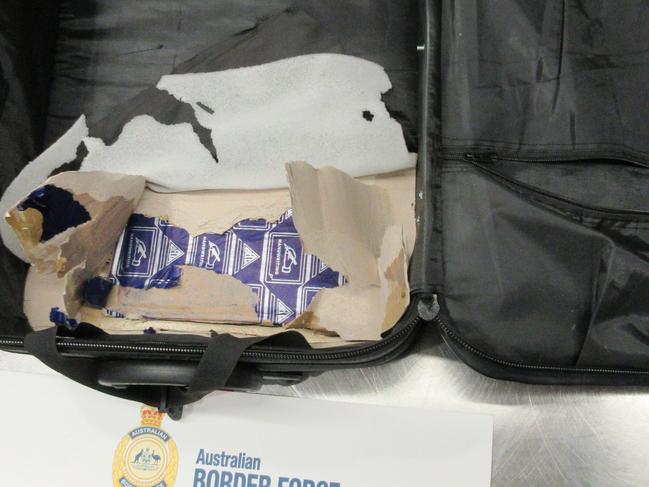 A 77-year-old man’s suitcase allegedly had 2kg of heroin inside. Picture: Australian Border Force