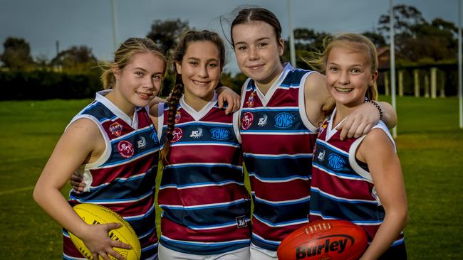 Towns Gardens players Michaela Jordan, Tabitha Warde, Olivia Emes and Grace MvNicol. Picture: AAP/Roy VanDerVegt.