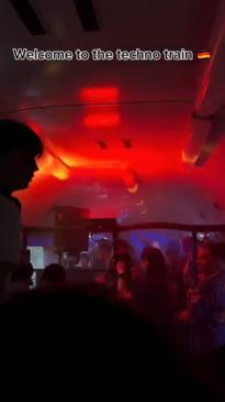 Insane techno train raves through Germany