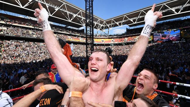 Jeff Horn celebrates after winning the WBO welterweight belt from Manny Pacquiao.