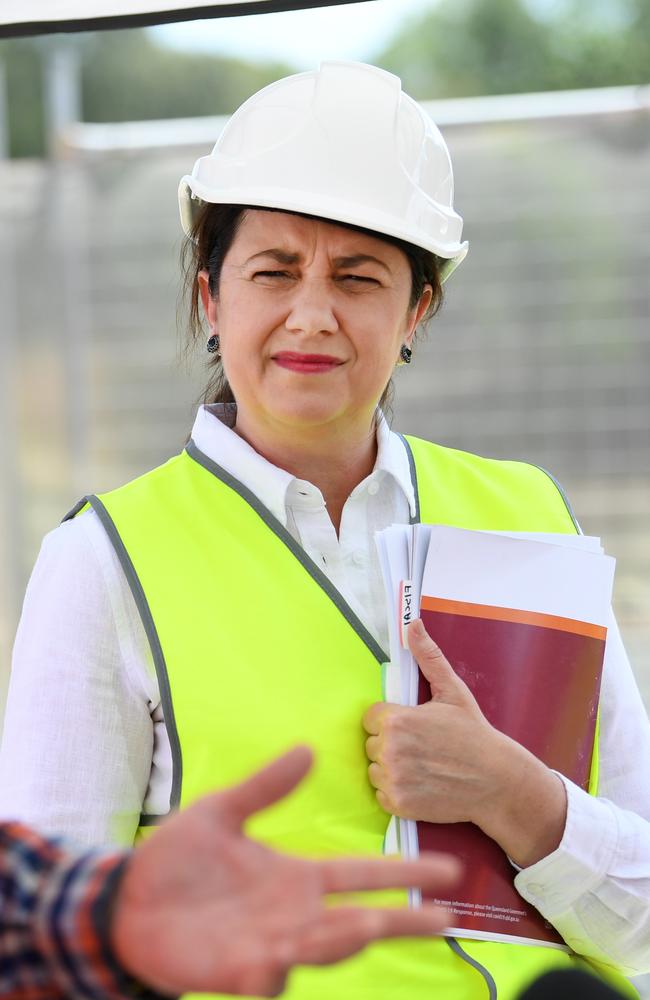 Premier Annastacia Palaszczuk during a press conference at a Bruce Highway upgrade construction site, south of Townsville, on Wednesday. Picture: NCA NewsWire / Dan Peled