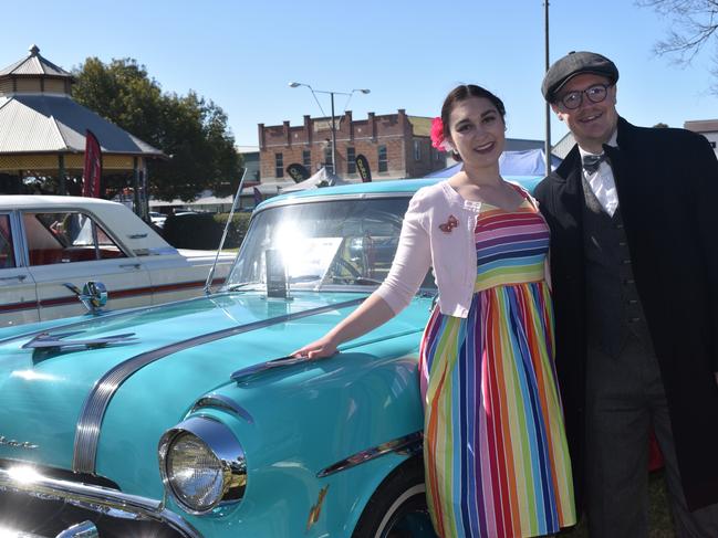 Olivia Hill and Nicholas Coubrough at the Grand Automobile Display and Warwick Cruze Inn Rocks the Park events during Jumpers and Jazz in July 2022. Photo: Jessica Paul / Warwick Daily News