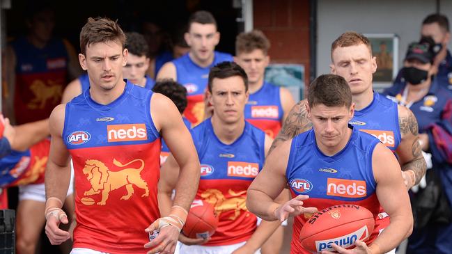 Dayne Zorko (right) and his Lions teammates are ‘bitter’ about their finals’ exit. Picture: Steve Bell/AFL Photos/via Getty Images