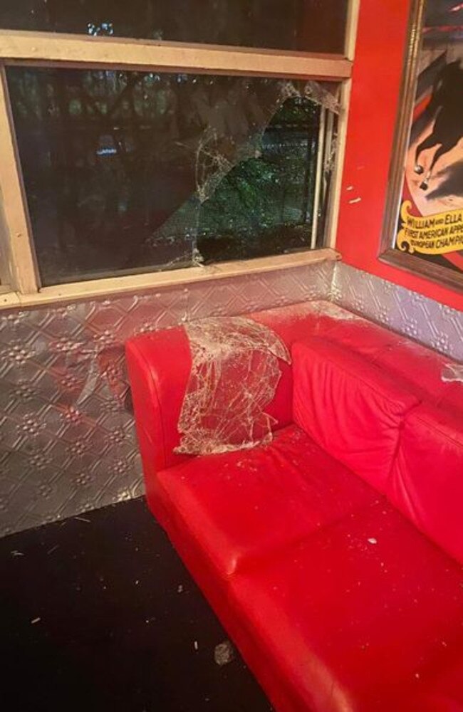 A window was smashed in an alleged unlawful entry to Monte's Lounge on Todd Street, Alice Springs, on Tuesday morning. Picture: Action for Alice 2020