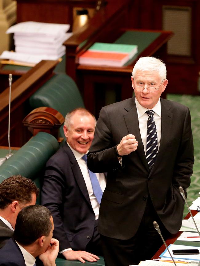 John Rau during question time in Parliament, beside Jay Weatherill. Picture: Dylan Coker