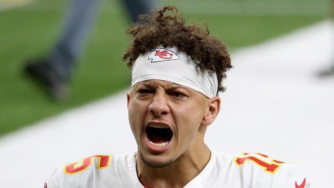 NEW ORLEANS, LOUISIANA - DECEMBER 20: Patrick Mahomes #15 of the Kansas City Chiefs screams before the game against the New Orleans Saints at Mercedes-Benz Superdome on December 20, 2020 in New Orleans, Louisiana. Chris Graythen/Getty Images/AFP == FOR NEWSPAPERS, INTERNET, TELCOS &amp; TELEVISION USE ONLY ==