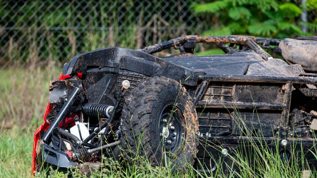 The crashed Honda ATV buggy h on the side of Bees Creek Rd this morning. Picture: Che Chorley