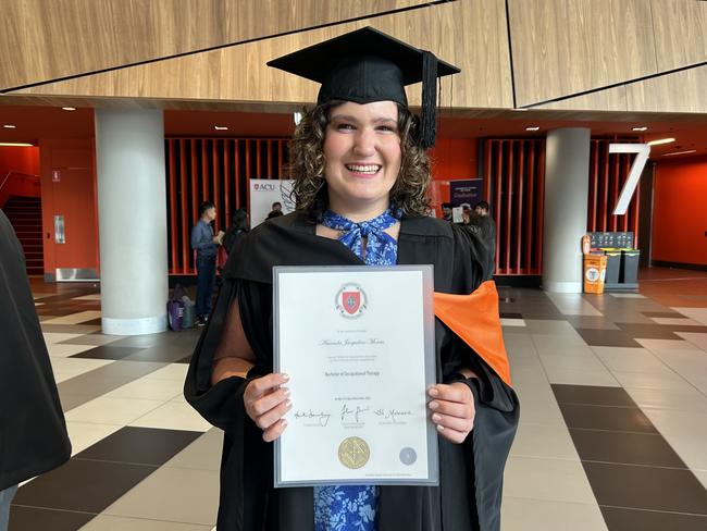 Amanda Morris graduates with a Bachelor of Occupational Therapy from the Australian Catholic University on April 17, 2024. Picture: Brittany Busch