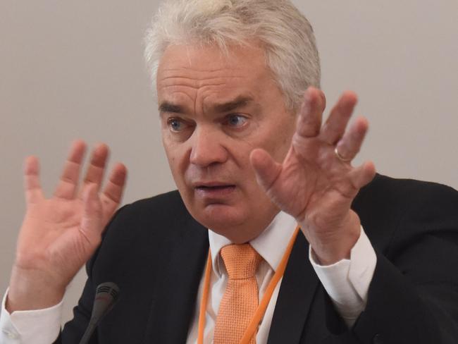 Inquiry into matters relating to the misuse of electorate office staffing entitlements. John Lenders speaks at the inquiry at Parliament in Melbourne. Picture: Tony Gough