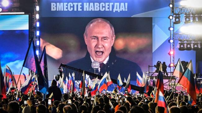 President Putin speaking in Red Square to announce the annexation of four occupied regions of Ukraine – Luhansk, Donetsk, Kherson and Zaporizhzhia – in September 2022. Picture: Alexander Nemenov/AFP/Getty Images