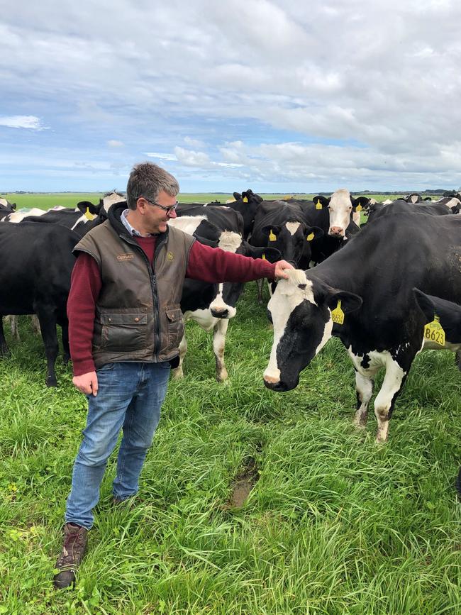 James Mann, seen here with his herd of cows on his farm in South Australia, near Mt. Gambier.