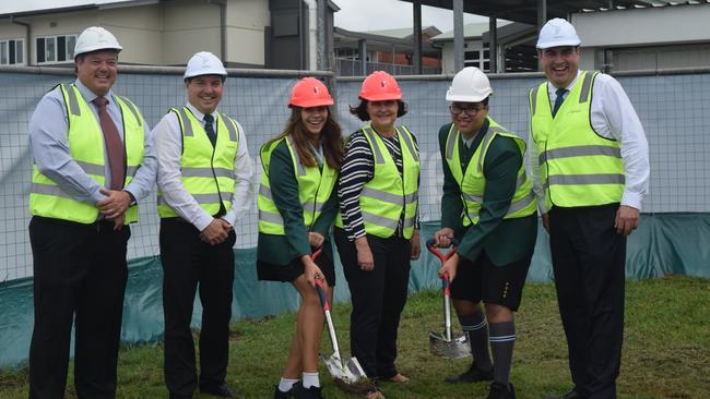 Whitsunday Regional Council Mayor Andrew Willcox, Proserpine State High School principal Don McDermott, school captain Imogen Tulk, Mackay MP Julieanne Gilbert, school captain Aiden Payet and then Whitsunday MP Jason Costigan.