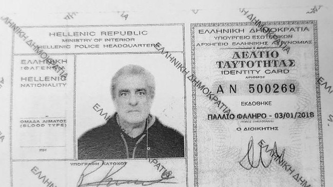 The ID documents of accused Easey St killer Perry Kouroumblis used while living in Greece. Picture: Supplied