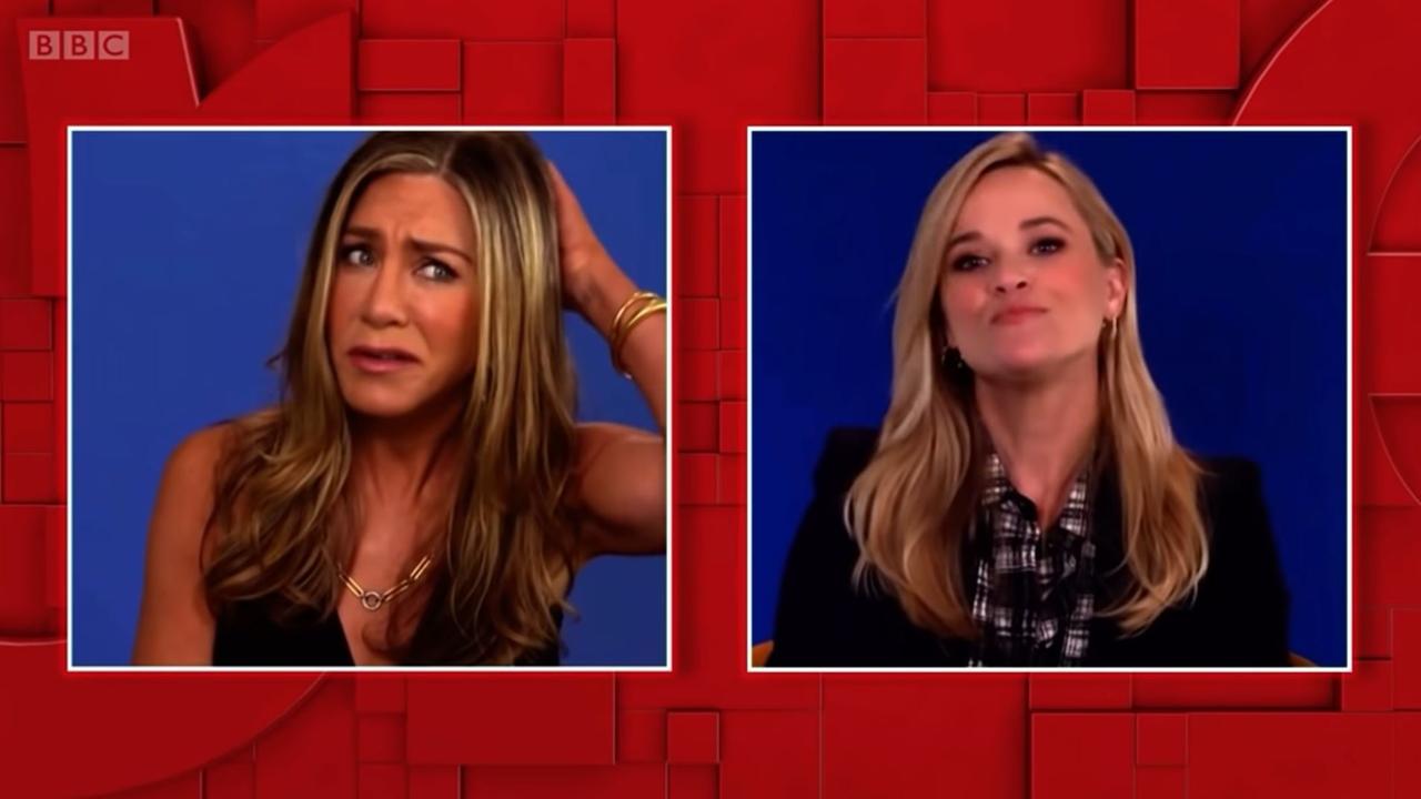 Jennifer Aniston reacts to being called out by Jermaine Jenas.