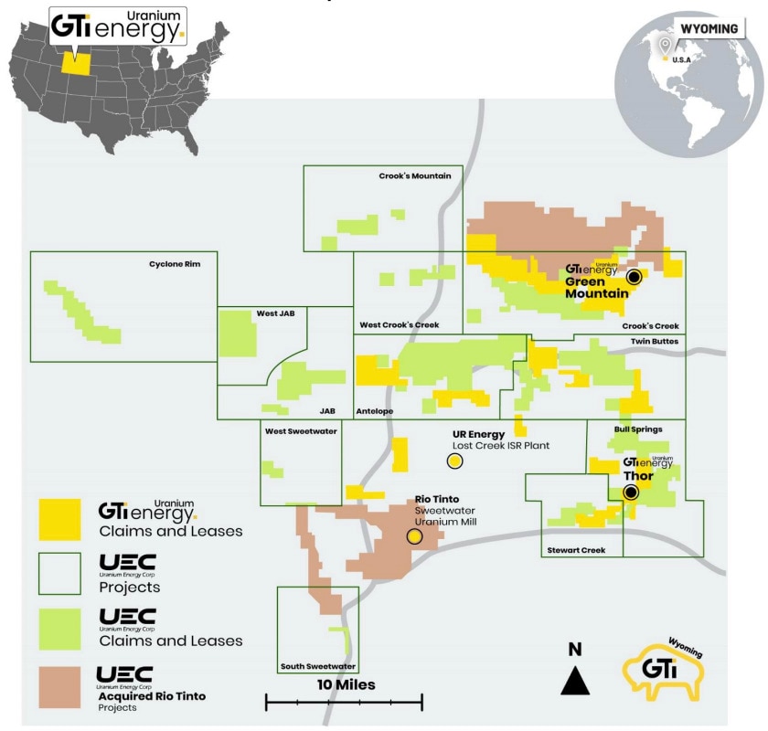 GTI/UEC Great Divide and Green Mountain project locations. Source: UEC