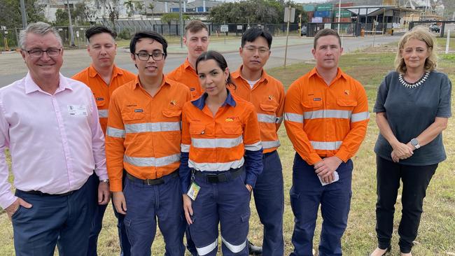 Mundingburra MP Les Walker and former Townsville mayor Jenny Hill, joined Sun Metals' Simon Sleigh and concerned zinc refinery workers to fight the hostile takeover. Picture: Leighton Smith.