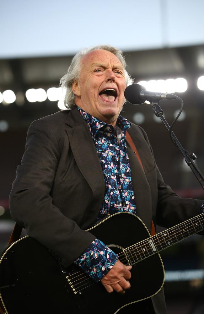 Mike Brady performs as part of the AFL Grand Final entertainment, at Melbourne Cricket Ground in Melbourne, Australia.