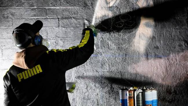 The mural of Dustin Martin was created overnight. Picture: Supplied