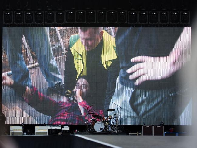 Grohl fell after jumping on a ramp.