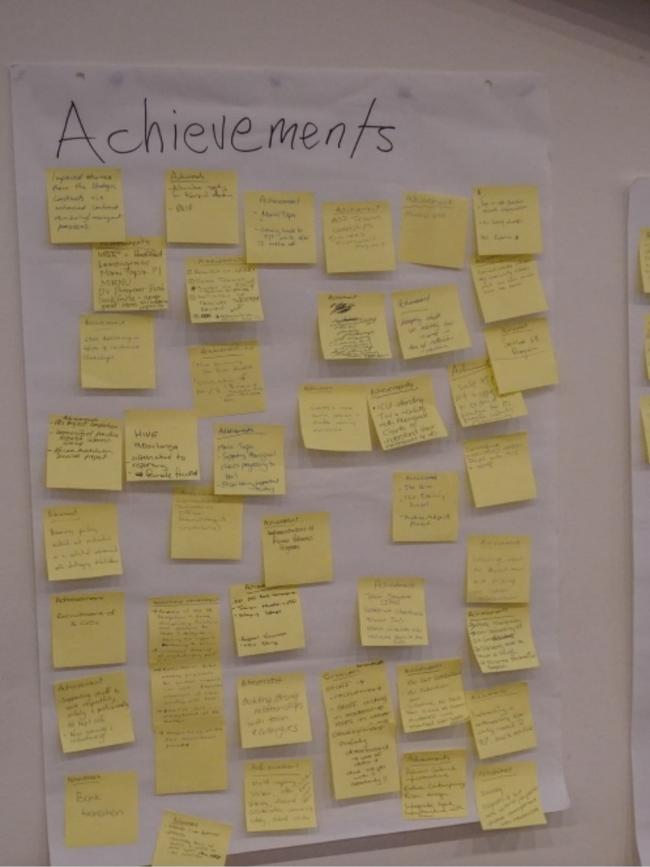 The first activity of the day was around leadership and required staff to write down an achievement, a challenge and a future opportunity. Picture: Supplied