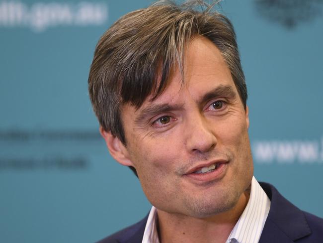 Deputy Chief Medical Officer Dr Nick Coatsworth speaks to the media during a press conference at the Australian Department of Health in Canberra, Monday, April 20, 2020. (AAP Image/Lukas Coch) NO ARCHIVING