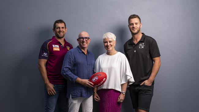 Former AFL players Luke Hogde and Jake Edwards with Stuart Giles and Cathie Reid.