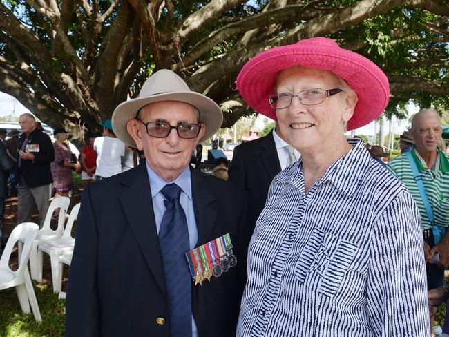 WWII veteran Terry Hayes with Berenice Wright at the Mackay Anzac Day Ceremony.