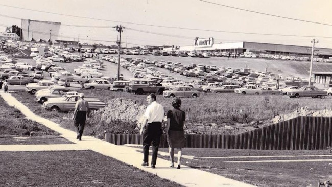 Walking up Burwood Highway in 1969, the year Kmart opened.