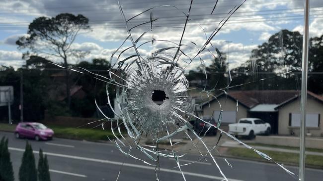 A bullet hole remains after Jenny Kim's Greenacre home was shot. Picture: Paul Brescia