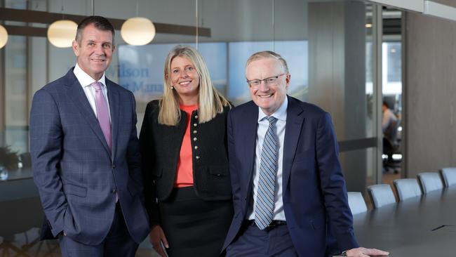 Future Generation Australia director Mike Baird, CEO Caroline Gurney and chair Philip Lowe. Picture: Jane Dempster