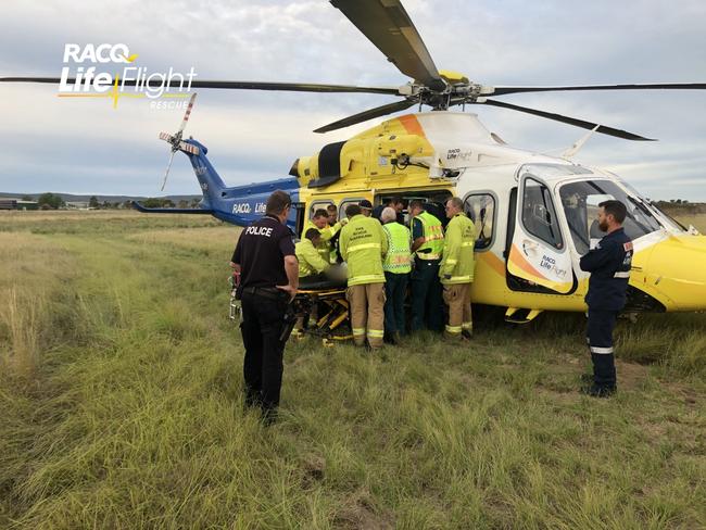 The Toowoomba RACQ LifeFlight Rescue helicopter crew were called to the scene of a crash which has left a teen in a serious condition. Picture: RACQ LifeFlight Rescue