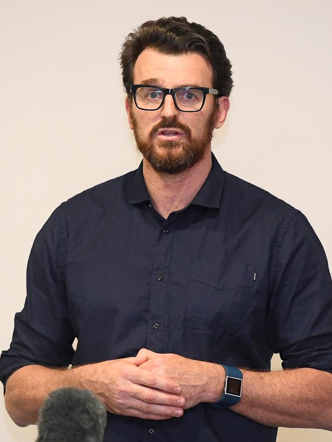 Richmond chief executive Brendon Gale talks to the media in the AFL quarantine hub on the Gold Coast. Picture: Getty Images