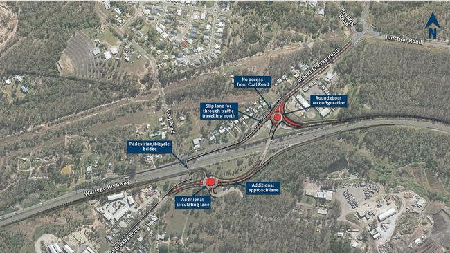 The scrapped upgrade plans to the Warrego Highway Mount Crosby Road Interchange.