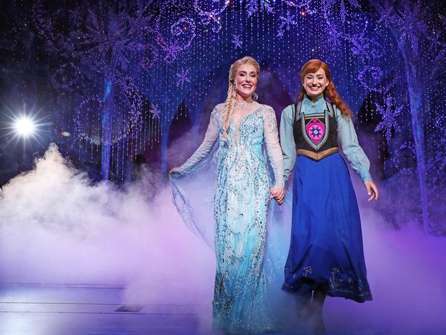 WEEKEND TELEGRAPHS SPECIAL. MUST TALK WITH PIC ED JEFF DARMANIN BEFORE PUBLISHING - Pictured at the Capitol Theatre in Sydney today is Jemma Rix as Elsa and Courtney Monsma as Anna from Frozen The Musical. Picture: Tim Hunter.