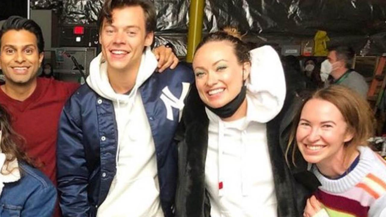 Olivia Wilde and Harry Styles also appeared in a happy snap with cast and crew from Don’t Worry Darling. Picture: alicomedy/Instagram