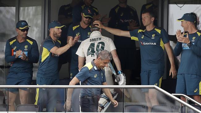 Steve Smith is congratulated by his teammates after being dismissed for 142 runs in the second innings of the Edgbaston Test. Picture: Ryan Pierse/Getty Images