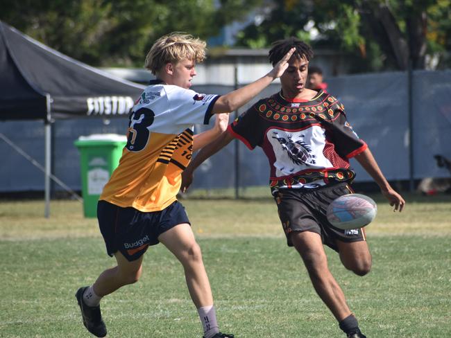 Warba Wangarunya Rugby League Carnival, under-17 boys, DCYSI Barbarians versus Team Indigenous, Saleyards Park, Rockhampton, January 19, 2024.
