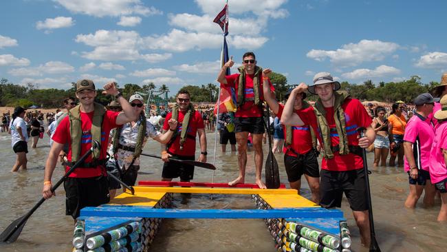 The team from the garrison won the Beer Can Boat Race in 2024 at the Darwin Beer Can Regatta at Mindil Beach. Picture: Pema Tamang Pakhrin